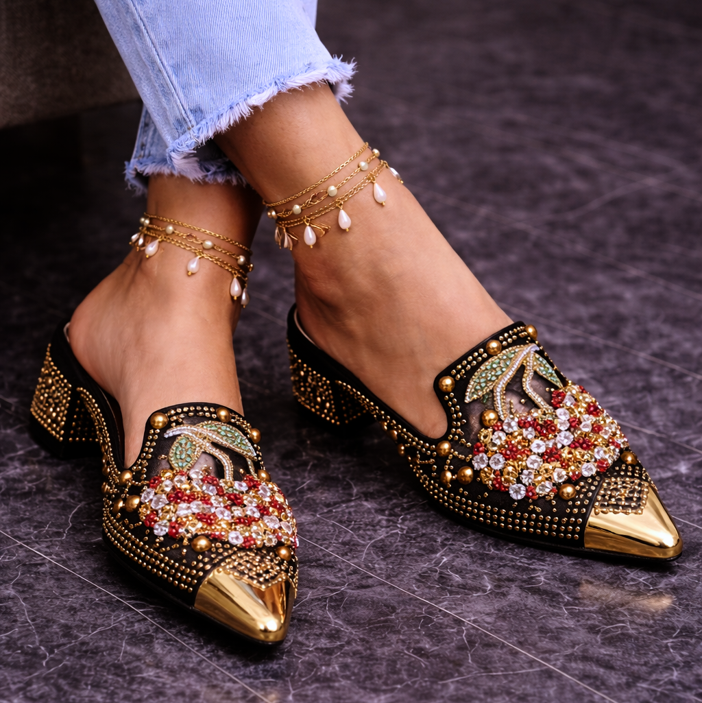 Valencia Cherry Embellished Heels