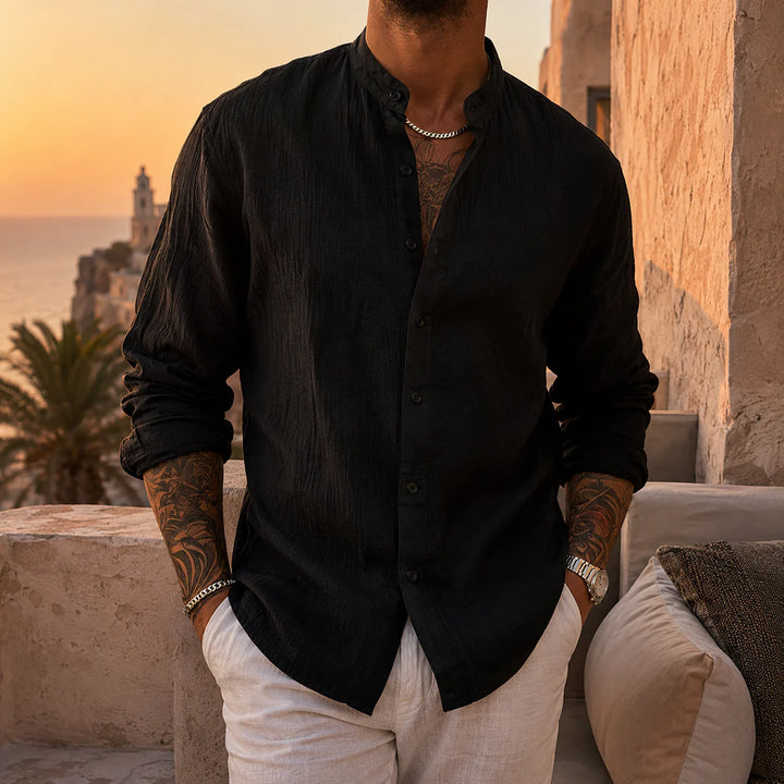 Kensington Band-Collar Linen Shirt