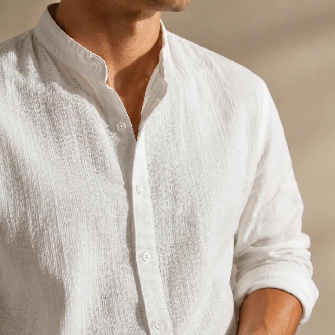 Kensington Band-Collar Linen Shirt